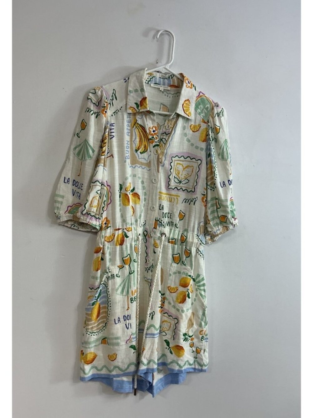 Label Of Love Linen Romper Tropical Print Jumpsuit Vacation Womens M